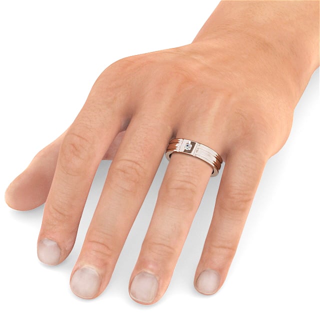 Mens Grooved Diamond Wedding Ring 18K Rose Gold - Friarn WBM41_RG_HAND