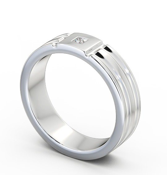 Mens Grooved Diamond Wedding Ring 18K White Gold - Friarn WBM41_WG_THUMB1