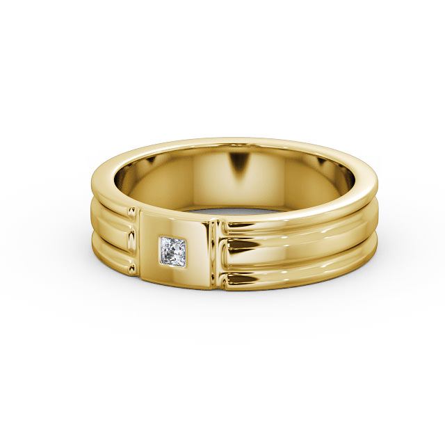 Mens Grooved Diamond Wedding Ring 18K Yellow Gold - Friarn WBM41_YG_FLAT