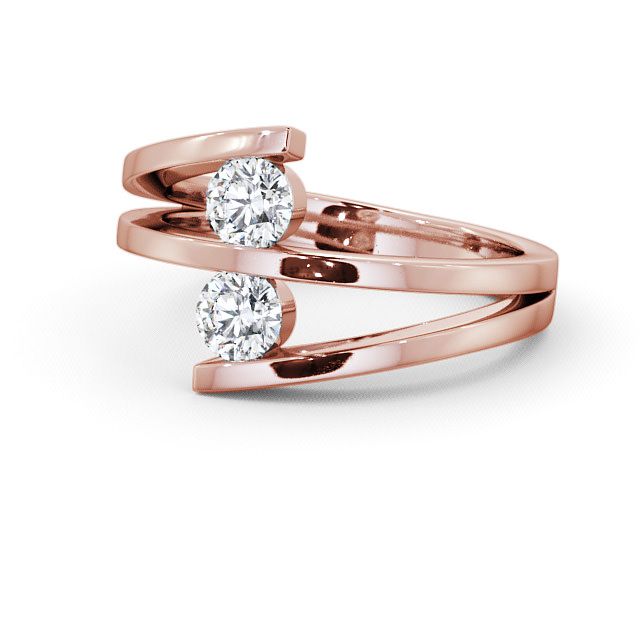 Two Stone Round Diamond Ring 9K Rose Gold - Alena AD1_RG_FLAT