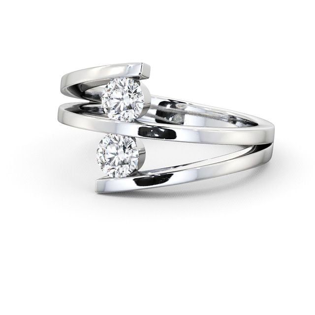 Two Stone Round Diamond Ring 9K White Gold - Alena AD1_WG_FLAT