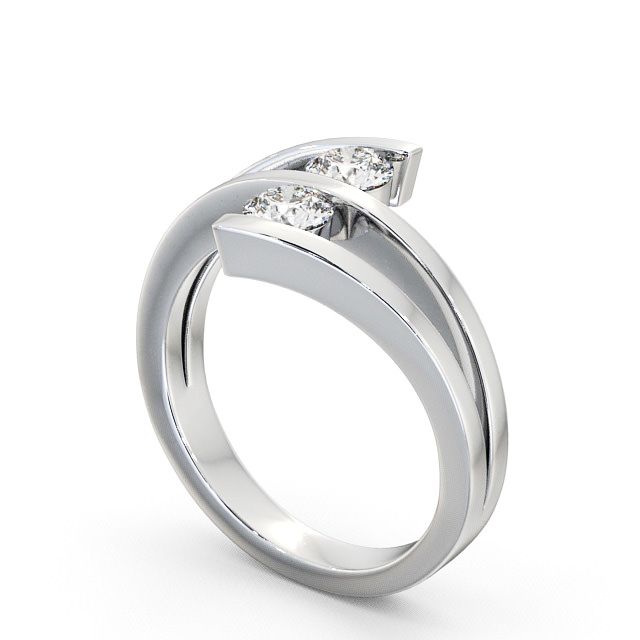 Two Stone Round Diamond Ring 9K White Gold - Alena AD1_WG_SIDE