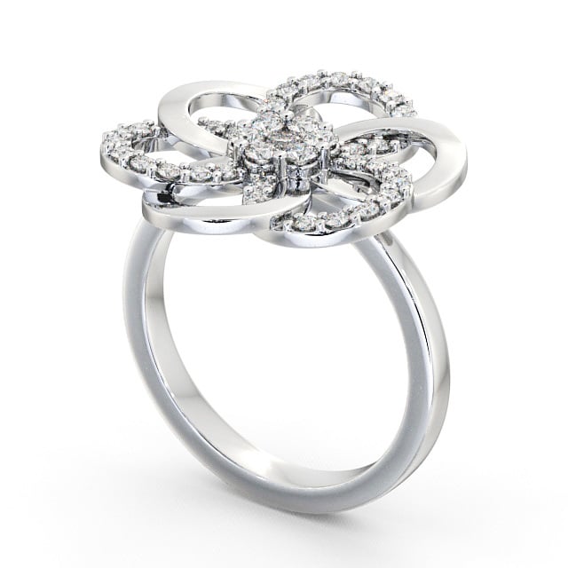 Floral Round Diamond 0.42ct Cocktail Ring 18K White Gold - Estella AD3_WG_SIDE