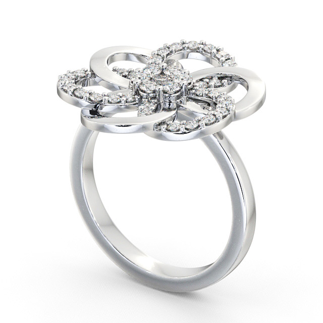 Floral Round Diamond 0.42ct Cocktail Ring Platinum - Estella AD3_WG_SIDE