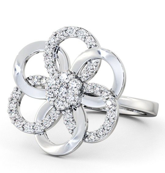 Floral Round Diamond 0.42ct Cocktail Ring 18K White Gold AD3_WG_THUMB2 
