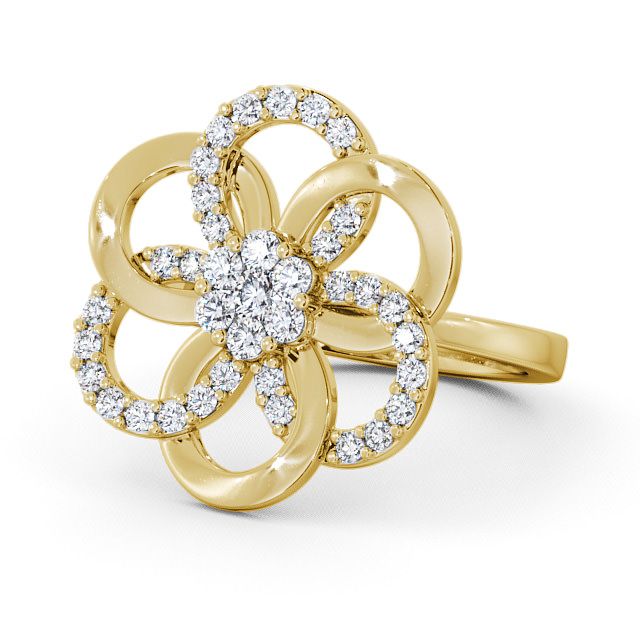 Floral Round Diamond 0.42ct Cocktail Ring 9K Yellow Gold - Estella AD3_YG_FLAT
