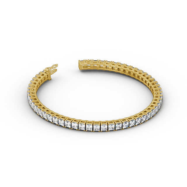 Tennis Bracelet Princess Diamond Four Claw 18K Yellow Gold - Bellagio BRC2_YG_FLAT