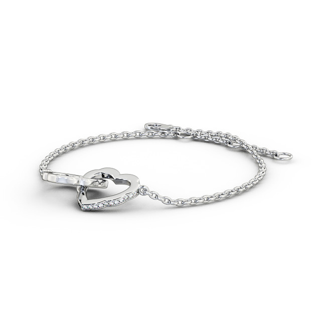 Heart Design Delicate Diamond Bracelet 18K White Gold - Tiana BRC5_WG_SIDE