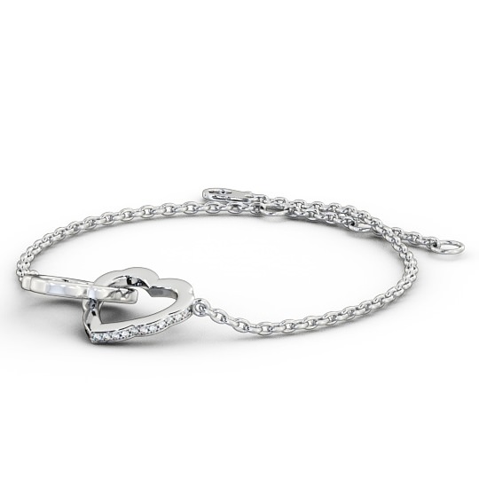 Heart Design Linked Delicate Diamond Bracelet 9K White Gold BRC5_WG_THUMB1 