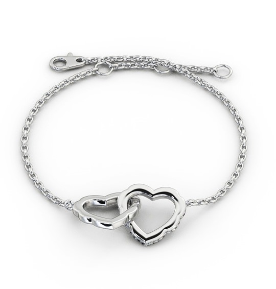Heart Design Linked Delicate Diamond Bracelet 18K White Gold BRC5_WG_THUMB2 