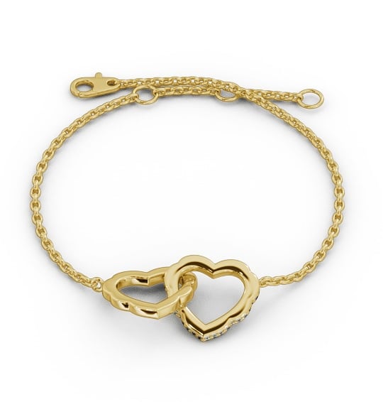 Heart Design Linked Delicate Diamond Bracelet 9K Yellow Gold BRC5_YG_THUMB2 