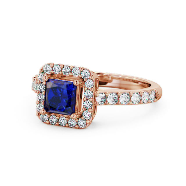Halo Blue Sapphire and Diamond 1.17ct Ring 9K Rose Gold - Valency CL16GEM_RG_BS_FLAT