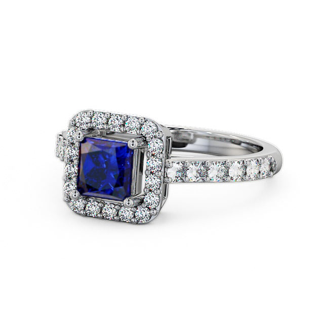 Halo Blue Sapphire and Diamond 1.17ct Ring 18K White Gold - Valency CL16GEM_WG_BS_FLAT