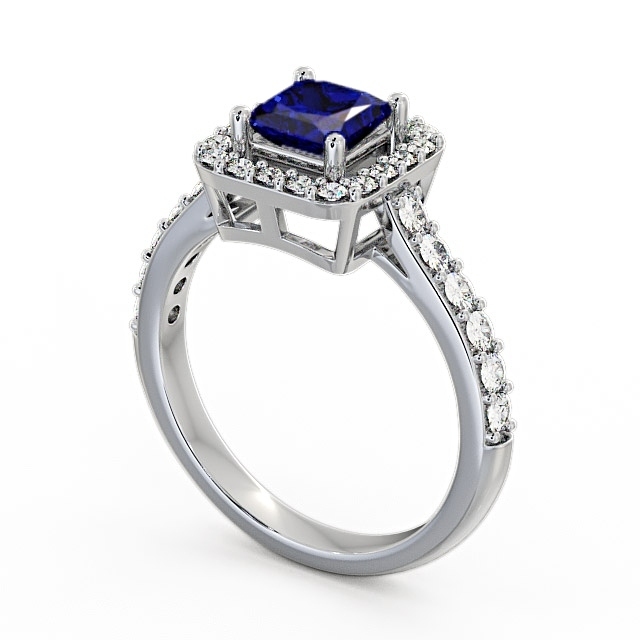 Halo Blue Sapphire and Diamond 1.17ct Ring 18K White Gold - Valency CL16GEM_WG_BS_SIDE