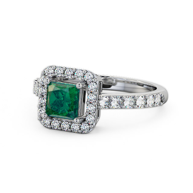 Halo Emerald and Diamond 1.02ct Ring Palladium - Valency CL16GEM_WG_EM_FLAT