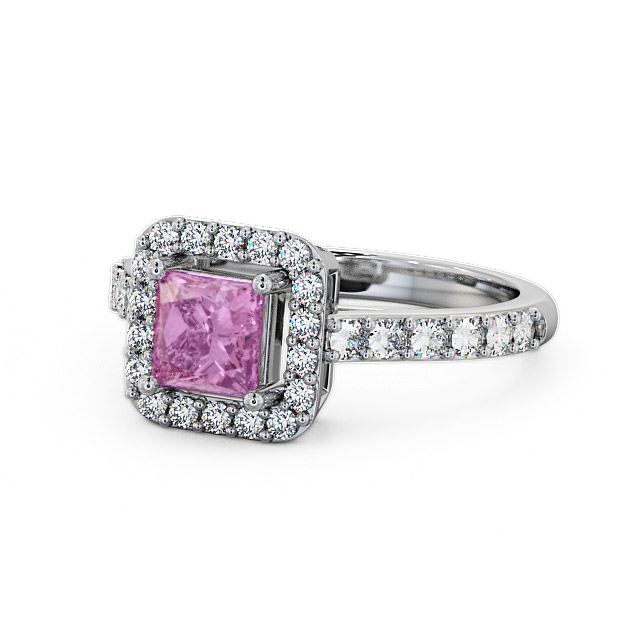 Halo Pink Sapphire and Diamond 1.17ct Ring 18K White Gold - Valency CL16GEM_WG_PS_FLAT