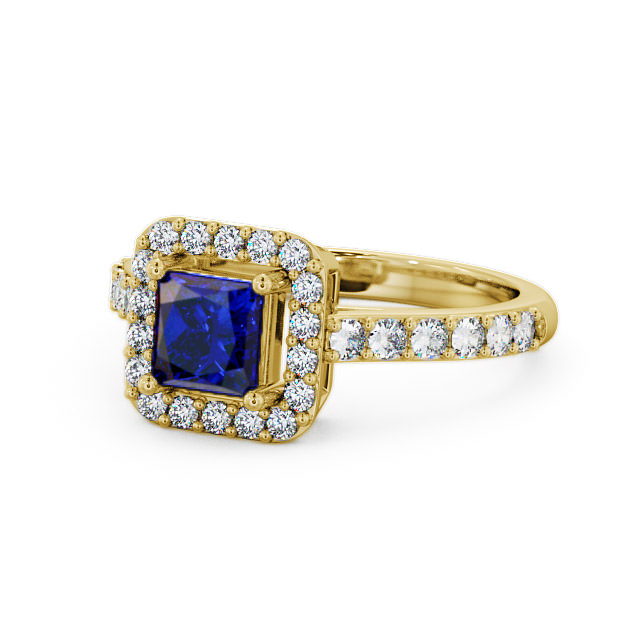Halo Blue Sapphire and Diamond 1.17ct Ring 9K Yellow Gold - Valency CL16GEM_YG_BS_FLAT