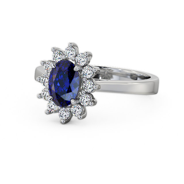 Cluster Blue Sapphire and Diamond 1.42ct Ring 18K White Gold - Ailstone CL1GEM_WG_BS_FLAT