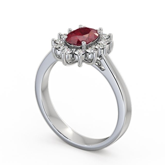 Cluster Ruby and Diamond 1.42ct Ring 18K White Gold - Ailstone