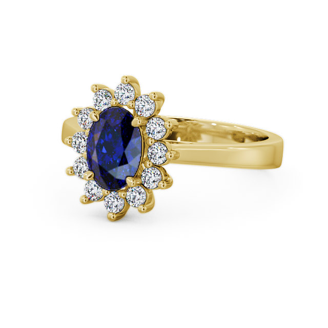 Cluster Blue Sapphire and Diamond 1.42ct Ring 18K Yellow Gold - Ailstone CL1GEM_YG_BS_FLAT