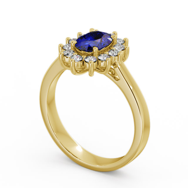 Cluster Blue Sapphire and Diamond 1.42ct Ring 18K Yellow Gold - Ailstone CL1GEM_YG_BS_SIDE