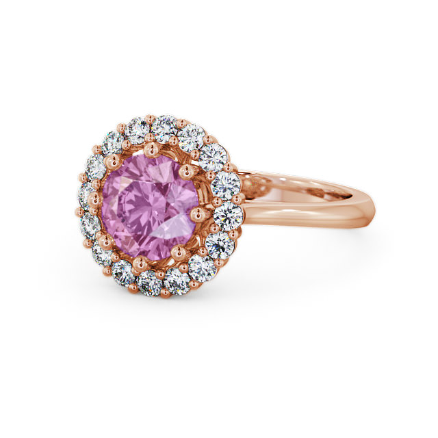 Halo Pink Sapphire and Diamond 2.00ct Ring 18K Rose Gold - Kaimes CL24GEM_RG_PS_FLAT