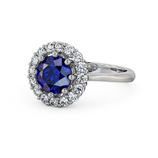 Halo Blue Sapphire and Diamond 2.00ct Ring 18K White Gold - Kaimes CL24GEM_WG_BS_FLAT