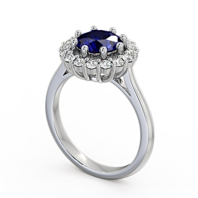 Halo Blue Sapphire and Diamond 2.00ct Ring 18K White Gold - Kaimes CL24GEM_WG_BS_SIDE