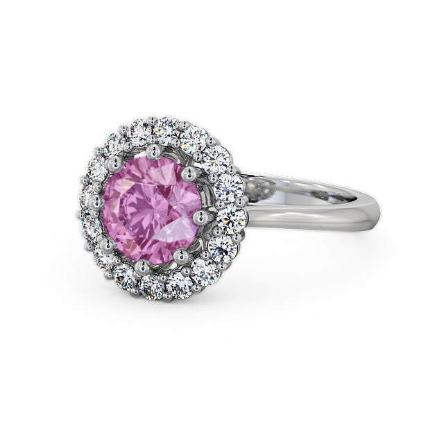 Halo Pink Sapphire and Diamond 2.00ct Ring 9K White Gold - Kaimes CL24GEM_WG_PS_FLAT