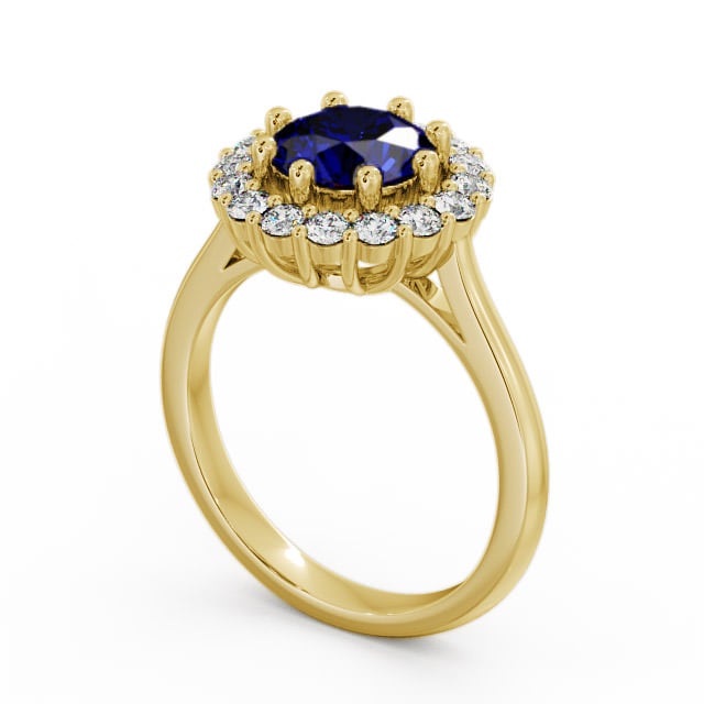 Halo Blue Sapphire and Diamond 2.00ct Ring 18K Yellow Gold - Kaimes