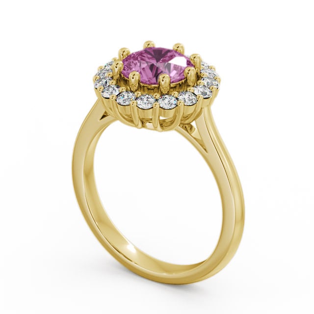 Halo Pink Sapphire and Diamond 2.00ct Ring 18K Yellow Gold - Kaimes CL24GEM_YG_PS_SIDE