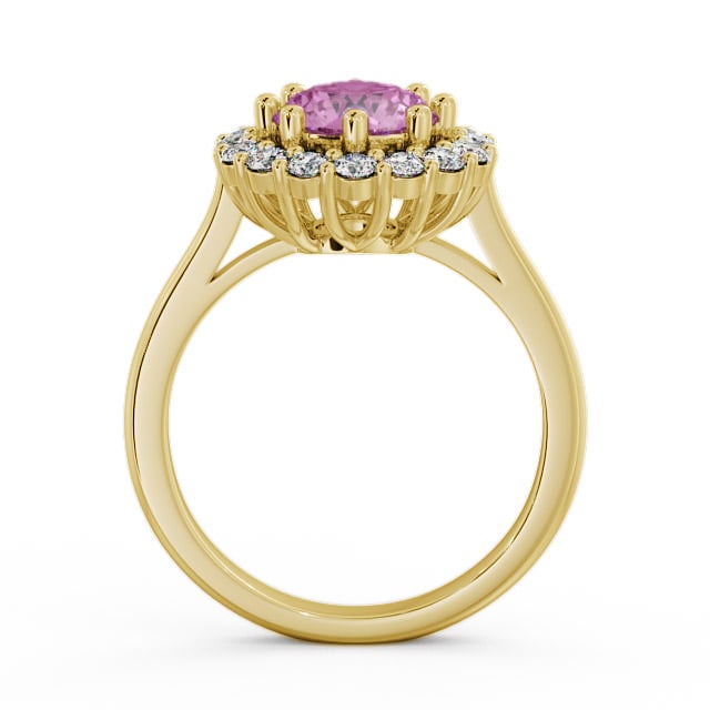 Halo Pink Sapphire and Diamond 2.00ct Ring 18K Yellow Gold - Kaimes CL24GEM_YG_PS_UP