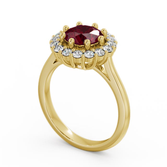 Halo Ruby and Diamond 2.00ct Ring 18K Yellow Gold - Kaimes CL24GEM_YG_RU_SIDE