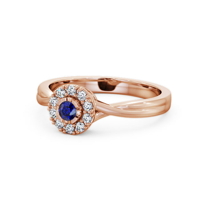 Halo Blue Sapphire and Diamond 0.30ct Ring 18K Rose Gold - Tirley CL25GEM_RG_BS_FLAT