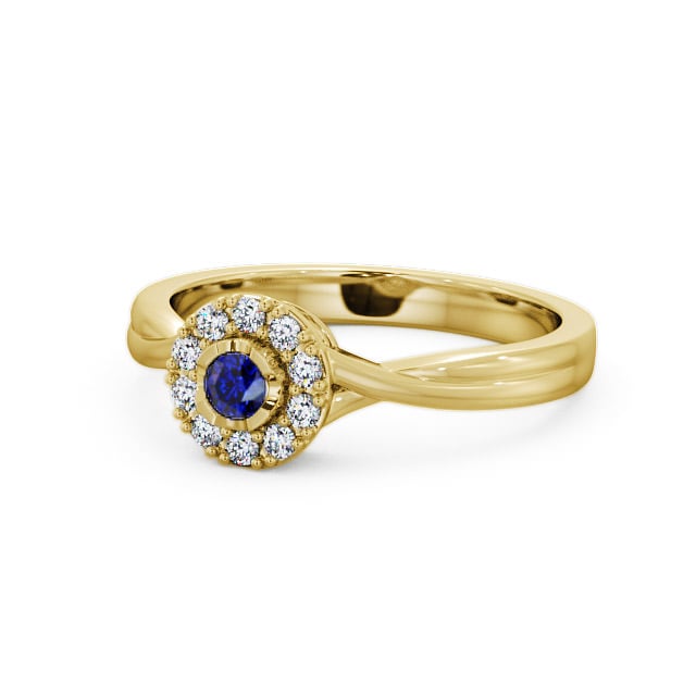 Halo Blue Sapphire and Diamond 0.30ct Ring 18K Yellow Gold - Tirley CL25GEM_YG_BS_FLAT