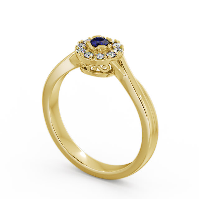 Halo Blue Sapphire and Diamond 0.30ct Ring 18K Yellow Gold - Tirley CL25GEM_YG_BS_SIDE