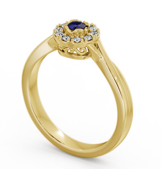 Halo Blue Sapphire and Diamond 0.30ct Ring 18K Yellow Gold - Tirley CL25GEM_YG_BS_THUMB1