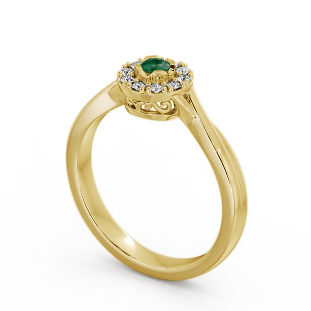 Halo Emerald and Diamond 0.27ct Ring 18K Yellow Gold - Tirley CL25GEM_YG_EM_SIDE