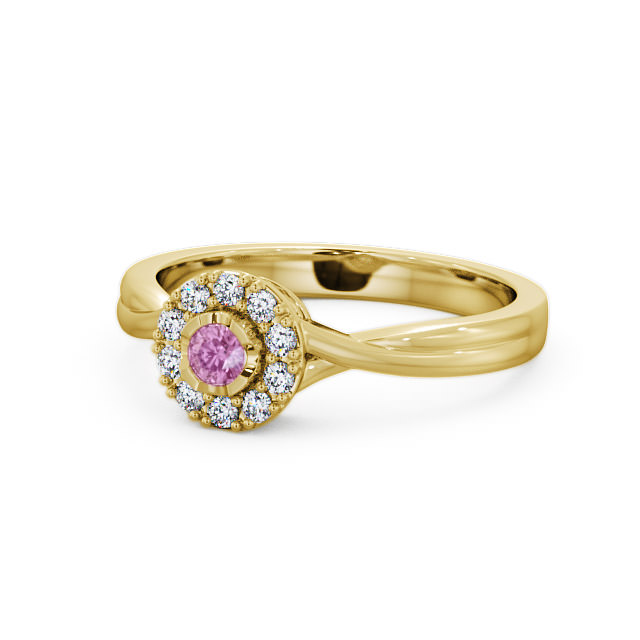 Halo Pink Sapphire and Diamond 0.30ct Ring 9K Yellow Gold - Tirley CL25GEM_YG_PS_FLAT
