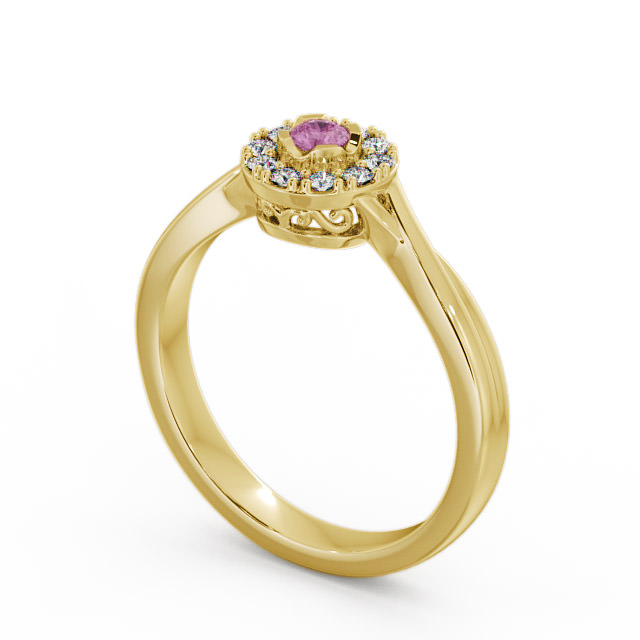 Halo Pink Sapphire and Diamond 0.30ct Ring 18K Yellow Gold - Tirley CL25GEM_YG_PS_SIDE