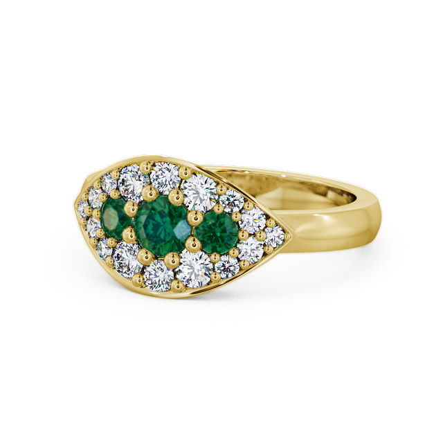 Cluster Emerald and Diamond 0.81ct Ring 18K Yellow Gold - Himley CL30GEM_YG_EM_FLAT