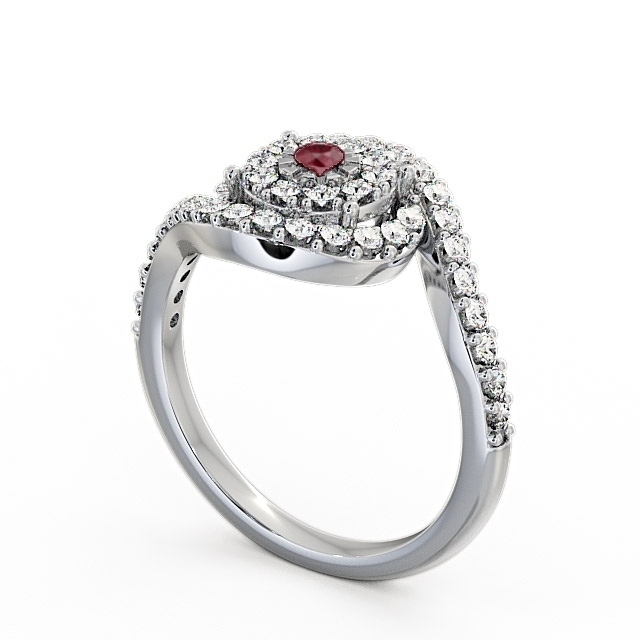 Cluster Ruby and Diamond 0.51ct Ring 18K White Gold - Newark