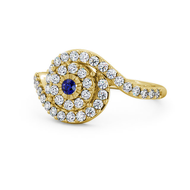 Cluster Blue Sapphire and Diamond 0.51ct Ring 9K Yellow Gold - Newark CL32GEM_YG_BS_FLAT