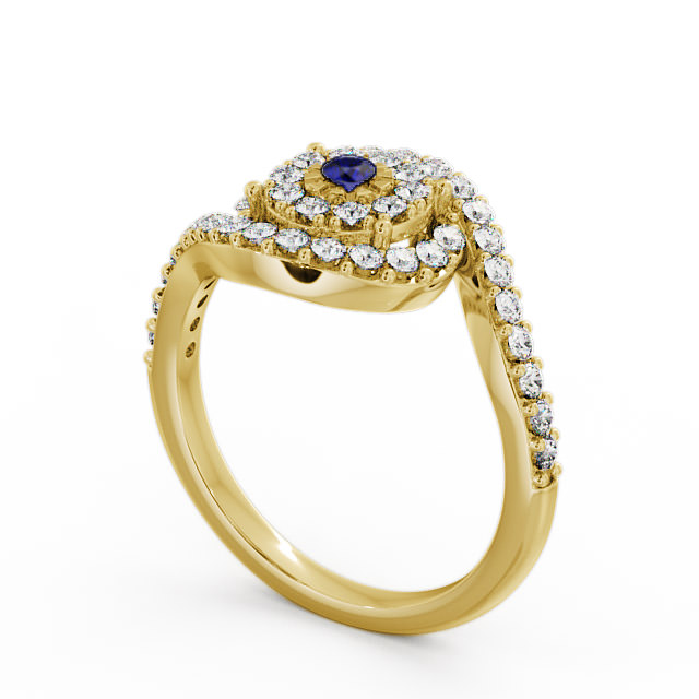 Cluster Blue Sapphire and Diamond 0.51ct Ring 18K Yellow Gold - Newark CL32GEM_YG_BS_SIDE