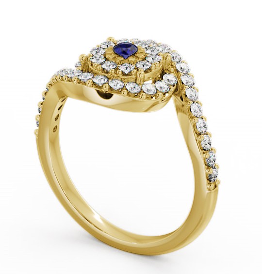  Cluster Blue Sapphire and Diamond 0.51ct Ring 9K Yellow Gold - Newark CL32GEM_YG_BS_THUMB1 