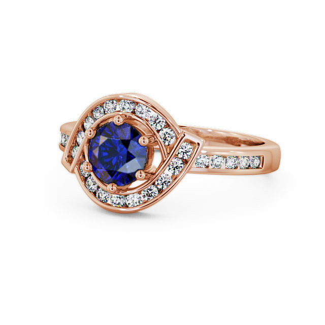 Halo Blue Sapphire and Diamond 0.91ct Ring 18K Rose Gold - Sileby CL35GEM_RG_BS_FLAT