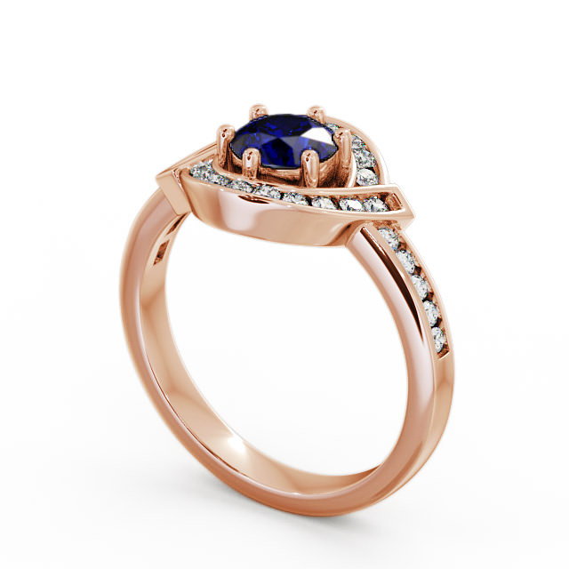 Halo Blue Sapphire and Diamond 0.91ct Ring 9K Rose Gold - Sileby CL35GEM_RG_BS_SIDE
