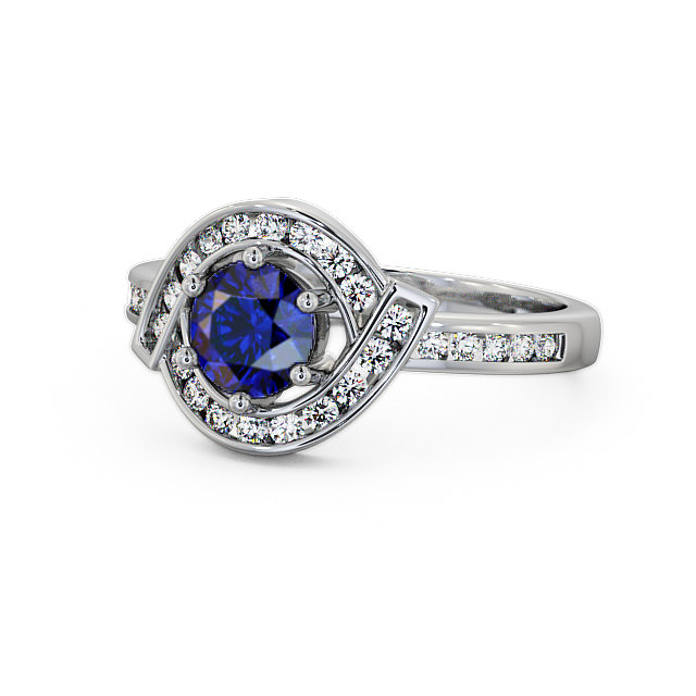 Halo Blue Sapphire and Diamond 0.91ct Ring Platinum - Sileby CL35GEM_WG_BS_FLAT
