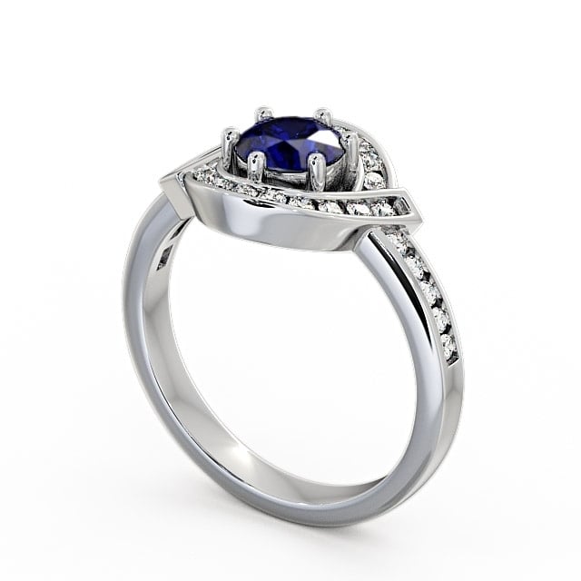 Halo Blue Sapphire and Diamond 0.91ct Ring 18K White Gold - Sileby