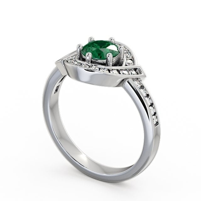 Halo Emerald and Diamond 0.74ct Ring 9K White Gold - Sileby CL35GEM_WG_EM_SIDE